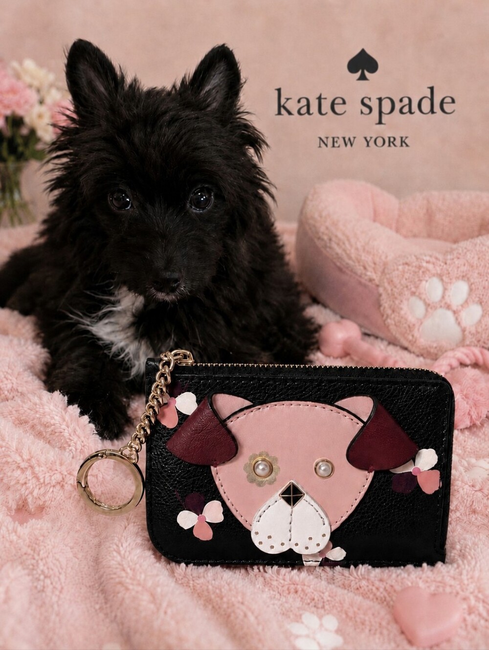 Kate Spade Floral Pup Keychain Coin Purse Card Holder